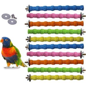 kathson 10PCS Bird Perch Parrot Stand Cage Accessories Natural Wooden Stick Paw Grinding Rough-surfaced Chew Toy for Cockatiels,Cockatoo,Lorikeet,Conure,Parakeet (Random Color,7.9inch)