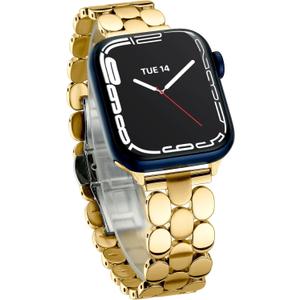 Designer Band for Apple Watch 40mm 41mm 42mm 38mm 44mm 45mm 46mm 49mm for Women, Stainless Steel Dressy Bands Compatible with Apple Watch Series 11,10,Se,9,8,7,6,5,4,3,2,1 for iWatch (Gold - Shiny&Brushed)