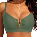 V Wired Bikini Top Only - Vintage Swim Top Padded Bra Swimsuits (Large)