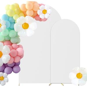 HAINARverS Set of 2 Wedding Arch Cover 6FT,7.2FT Spandex Fitted Stretchy Arch Stand Covers,2 Sided Round Top Chiara Backdrop Cover Banquet Baby Shower Arch Decoration(White)
