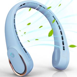 FrSara Neck Fan, Portable Fan Strong Wind, Upgraded 5200mAh, Upgraded Air Volume,360 Cooling, Quiet, No Hair Twisting, Even Air Volume On Both Sides, Non-Slip Material, Short Charging, Long Use Time (Light BLue)