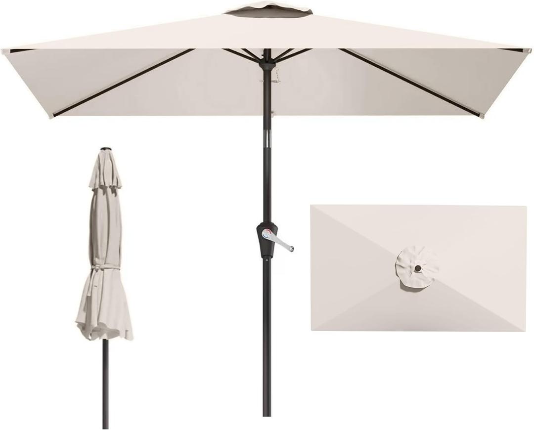 6.5x10FT Patio Umbrella, Outdoor Umbrella with Push Button Tilt and Crank, 8 Sturdy Ribs, UV Protection & Waterproof Market Umbrella for Pool, Backyard, Beach,Deck (Creamy-white)