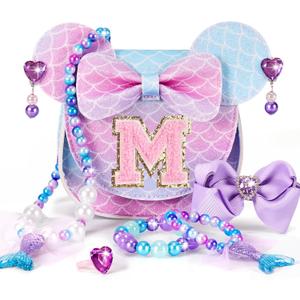 Toddler Purse Gifts for Girls, Little Girl Gifts Princess Dress Up Jewelry Mermaid Toys Mini Mouse Ears Birthday Gifts for Girls 3 4 5 6 7 8 Year old (M, Mermaid Purple)