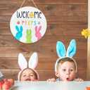5 x Easter Welcome Wreath, Cute Bunny Happy Easter Signs for Front Door, Wooden Decorations Home Decor Porch Window Wall Farmhouse Indoor Outdoor