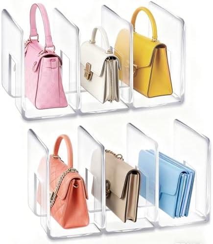 LUGUNU Acrylic Clear Purse Divider Organizer Clear Desk File Sorter Divider Mesh Folder Closet Shelf Storage Office Supplies Stand Holder Bookshelf (2 Pack of 3 Sections)