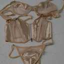 WDIRARA Women's Rhinestone Ring Linked Contrast Mesh Underwear Sleeveless Backless Lingerie Set (Small, Apricot)