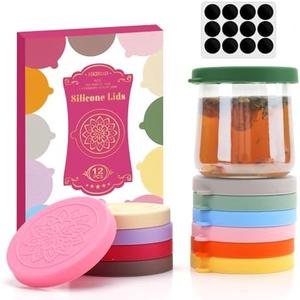 oui yogurt jar lids - 12 pack Silicone oui lids for 5 oz Oui Yogurt Glass Jars,with Oui Yogurt Bottle Label, Leakproof and Food Preservation(Excluding jar)