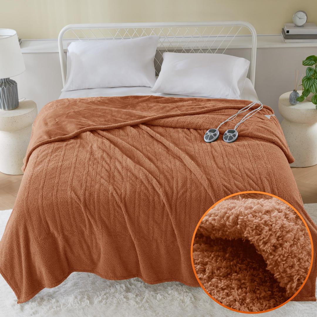 Serta Heated Blanket, Electric Queen Size Blanket, Soft, Warm, Fuzzy Heating Blanket Queen for Office, Couch, 1-12 hr Auto Shut Off Timer, 10 Lv Heat Setting, ETL Certified, Queen 84" x 90" Rust