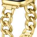 DaQin Gold Band Compatible with Apple Watch Bands for Women, Metal Chain Link Steel Replacement Accessories Bracelet for iWatch Bands Series 10 9 8 7 6 5 4 3 2 1 SE, Size: 38mm/40mm/41mm/42mm(Series 10)