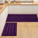Non Slip Thick Shaggy Chenille Bathroom Rug Sets 2 Piece, Thickened Hot Melt Rubber Bottom Bath Mats for Bathroom, Bath Rugs Quick Dry Machine Washable for Shower (Plum, 47"x17" Plus 17"x24")