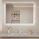55"x 40" LED Bathroom Mirror with Lights, Tempered Glass Bathroom Vanity Mirror Frontlit & Backlit,Defogging,3 Color Lights,Time & Temperature Function,Led Mirror for Cloakroom,Barber Shop (Frameless)