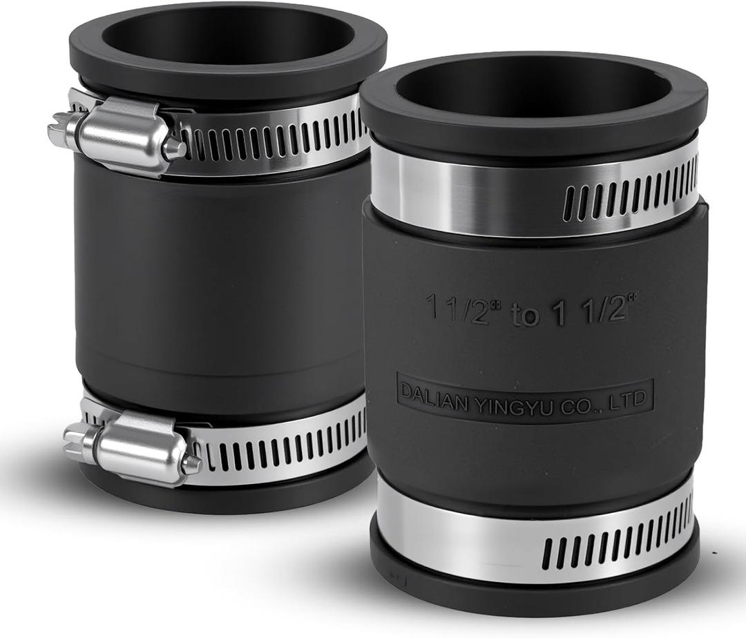 2 Pcs 1-1/2 IN Flexible PVC Pipe Coupling with Stainless Steel Clamps Fit 1-1/2 IN Nominal Pipes, Couplers for Plastic and Copper Pipe Plumbing Connections, Drain Repair, Dust Hose