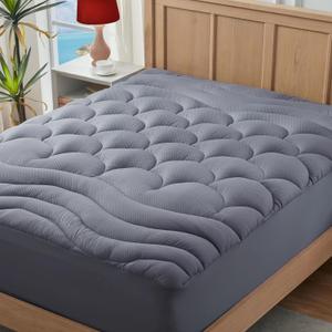 ELVEN HOME Full Size Mattress Pad for Pain Relief, Quilted Fitted Cooling Mattress Topper for Double Bed, Pillow Top Mattress Protector Cover with 8-21" Deep Pocket (54x75 inch, Grey)