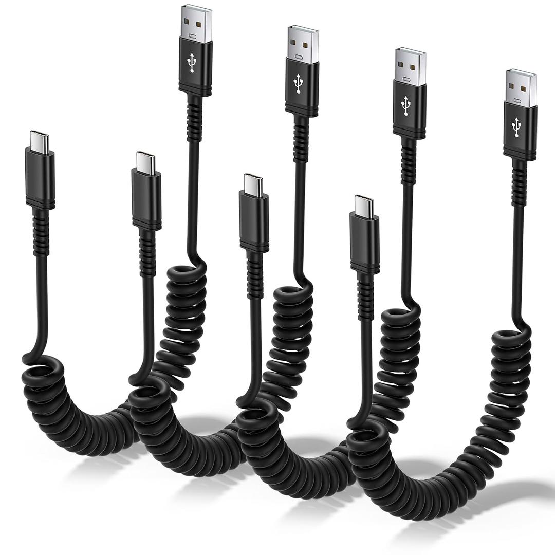 USB Type C Cable Fast Charging, 4Pack Coiled USB A to USB C Charger Cord for Car, USB C Fast Charger Cord for Phone/Android Auto/iPhone Samsung Galaxy/Carplay