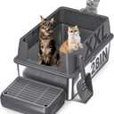 XXL Stainless Steel Litter Box with Lid, 28" Lx20 W Extra Large Cat Litter Boxes for Big Cats, Jumbo Metal Litter Box with Footboard & Scoop,Anti-Leakage,Non-Sticky,Odorless,Easy to Clean