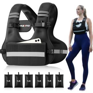 TAEVNO Adjustable Weighted Vest for Women Men, 6-12lb Comfort Fit - U-Shaped Ergonomic Weight Vest with 6 Removable Iron Sandbags, Large Front Mesh Pocket & Reflective Strips, Ideal for Running, Walking, Strength Training, HIIT, Cardio Workouts（Black）