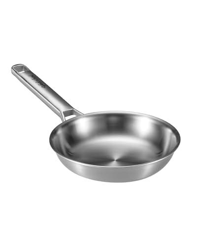VEDNHOL 8 inch Tri-Ply Stainless Steel Frying Pan,PFOA&PTFE Free Skillets,Chef's Pans,Dishwasher and Oven Safe Cookware, Works on Induction,Ceramic and Gas