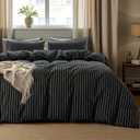 Striped Duvet Cover Set Full Size 3 Piece 100% Washed Cotton Linen Feel Bedding Comfy Breathable Modern Farmhouse (Full, Double Stripe-Black/White)