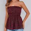 PRETTYGARDEN Women's Boho Tube Tops 2025 Summer Strapless Off Shoulder Eyelet Smocked Peplum Trendy Going Out Bandeau Top (XL)