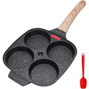 Egg Frying Pan, Fried Egg Pan Nonstick 4 Cups Pancake Pan Aluminium Alloy Cooker for Breakfast, Egg Pan Suitable for Gas & Induction (Black) (7.3 in No Lid)