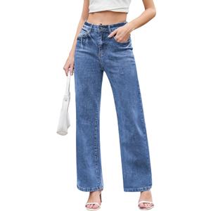 Dimur Jeans for Women Trendy High Waisted Straight Jeans Loose Wide Leg Stretchy Denim Pants with Pockets 2025 Fashion (X-Large, Sky Blue)