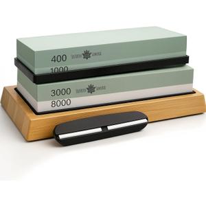 Sharpening Stone Set 400/1000 3000/8000 Grit  Dual Grit Whetstone Knife Sharpening Kit with Angle Guide & Non-Slip Bamboo Base by Southern Samurai