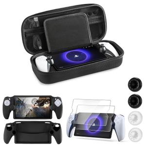 CoBak Hard Carrying Shell Case for PlayStation Portal Remote Player - with 2 Screen Protector, 1 Grip Case, 4 Thumb Grip Caps, Hard Outer Cover for PS5 Portal, Black