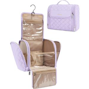BAGSMART Travel Toiletry Bag, Large Capacity Cosmetic Bags for Women with Hanging Hook, Water-resistant for Toiletries Accessories Brushes Sponge, With Handle (Lavender Purple)
