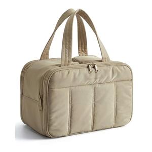 BAGSMART Travel Toiletry Bag, Puffy Large Toiletry Bag for Women, Lightweight Cosmetic Makeup Bag Organizer with Handle for Traveling, Accessories, Essentials, Toiletries (Grayish Brown)