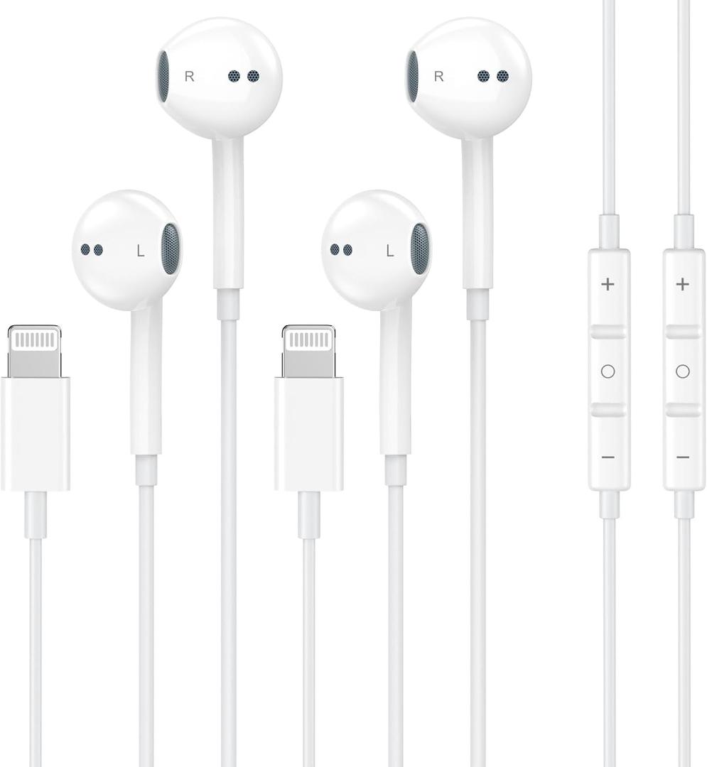 2 Pack Wired Headphones for iPhone Earbuds with Built-in Microphone & Volume Control Nosie Reduction Earphones Headsets Compatible with iPhone 14 13 12 11 Pro Max XS XR X 8 7, Support All iOS System (Lightning)