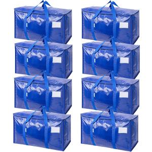 TICONN 8 Pack Extra Large Moving Bags with Zippers & Carrying Handles, Heavy-Duty Storage Tote Moving Boxes for Space Saving