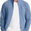 Mens Zip Up Jacket Mock Neck(Greyish Blue, XXL)