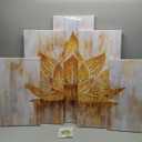 sechars 5 Piece Lotus Flower Wall Art Abstract Golden Floral Painting Canvas Prints Zen Artwork for Home Office Living Room Gold Decor Gallery Wrapp Ready to Hang (Large)