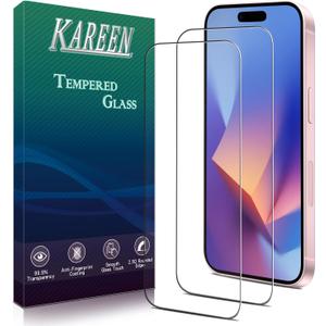 KAREEN 2 Pack Screen Protector for iPhone 16 [6.1-Inch] Tempered Glass Film, Easy to Install, 9H Hardness, Anti Scratch, Bubble Free, Case Friendly (Clear)
