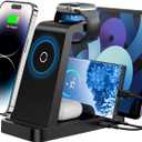 Wireless Charger for iPhone - 5 in 1 Charging Station for Multiple Devices Apple: Fast Wireless Charging Stand Dock for iPhone 16e 16 15 14 13 12 Pro Max Apple Watch Airpods (Black)