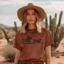 Retro Rodeo Shirt Women Cowgirl Bleached T Shirt Western Cowboy Rodeo Outfit Country Music Tee Short Sleeve Top (Brown, XL)
