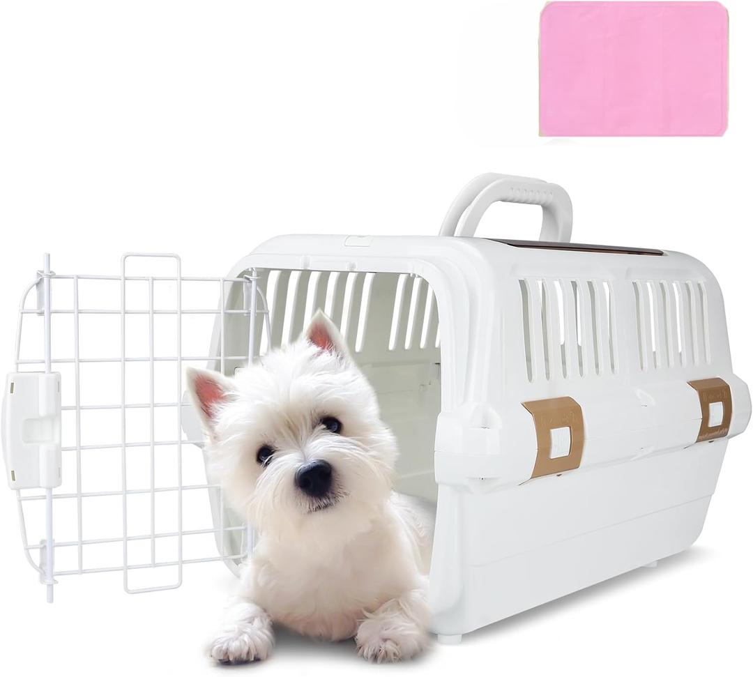 Hard-Sided Plastic Dog and Cat Kennel,Two-Door Pet Carrier, Plastic Wire Door, Top or Front Loading,Pets up to 22LBS,Fully Breathable, Perfect for Traveling/Hiking/Camping/Veterinary Visits (White)