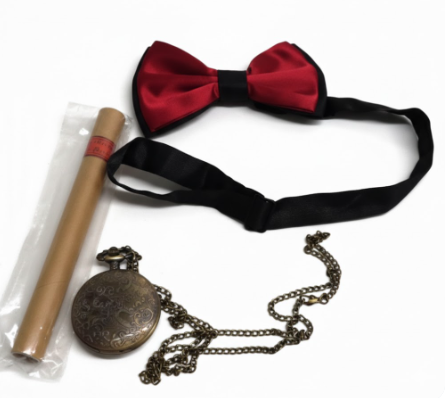 3 Pcs 1920s Mens Costume Accessories Set Includes Pocket Watch Bow-Tie for Men 