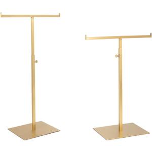 Purse Display Stand Jewelry Towers 2 Packs Stainless Steel Bag Stand Tabletop Adjustable Height Double Hook Hanging Jewelry Stands for Necklaces Organizer Home Store Boutique (Anti-fingerprint)