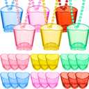 Sieral 12 Set Rainbow Shot Glass on Beaded Necklace Bachelorette Heart Shaped Shot Glasses Cute Plastic Cups Necklace Beaded Set for Birthday Wedding Theme Festival Party Favors Supplies Decorations