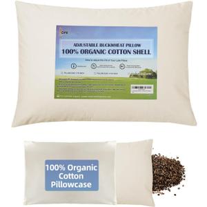 Organic Buckwheat Pillow for Sleeping with Organic Cotton Pillowcase - 20''x26'' Adjustable Pillow, Breathable for Cool Sleep, Cervical Support for Back and Side Sleeper(Tartary Buckwheat Hulls)