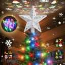 Christmas Tree Topper with 32.8FT Color Light Cord and 6 Projection Modes, Christmas Star Tree Topper Built-in LED Rotating Projector Lights, 3D Glitter Christmas Tree Decorations (Silver)
