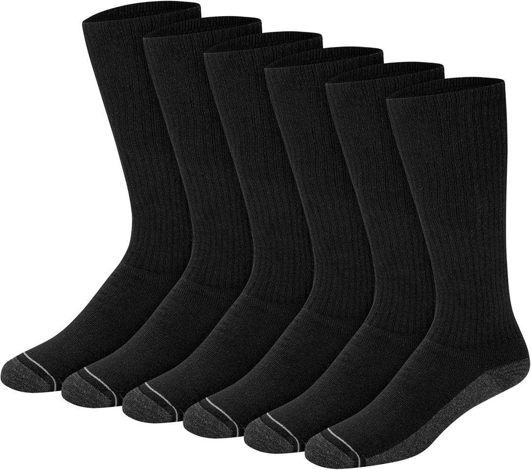 Hanes Men's Crew Socks Pack, 6-pair Pack, Max Cushion Moisture-wicking Stay Dry Athletic Over-the-calf Socks for Men (Black, L)