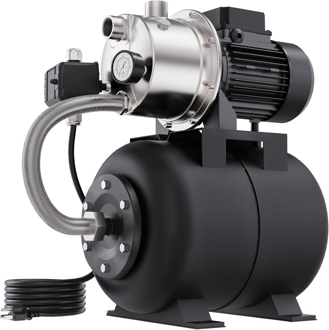Aquastrong 1.6 HP Shallow Well Pump with Pressure Tank, NSF Certified, 1320 GPH, 115V, Stainless Steel Irrigation Pump, Automatic Water Booster Jet Pump for Home, Garden, Lawn