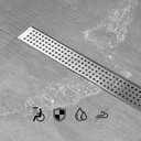 24 inch Linear Shower Drain with Removable Square Hole Panel by Using Brushed 304 Stainless Steel Process, Linear Drain Equipped with Adjustable Feet and Hair Strainer