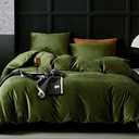 WARMDERN Olive Green Flannel Velvet Duvet Cover King Size Duvet Cover Bedding Sets, 3pcs Ultra Soft Luxury Textured Modern Crystal Velvet Duvet Covers with Zipper Closure(Olive Green, King)