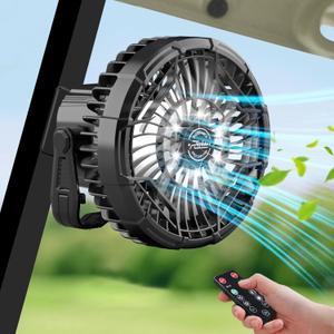 Roykaw 10400 mAh Magnetic Golf Cart Fan Portable Rechargeable Battery Powered, 24+ Hrs, w/LED Lights, Compatible with EZGO/Club Car/Yamaha & All Ironic-Body, Cordless & Remote Control, 1 PC