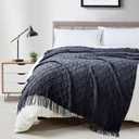 BOURINA Navy Throw Blanket 50 x70 Inches Jacquard Argyle Throw Textured Solid Soft Throws and Blankets for Sofa or Bed Knitted Decorative Blanket