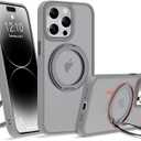 Compatible with iPhone 14 Pro Max Case with 360° Rotatable Magnetic Ring Stand [Compatible with Mag-Safe] Translucent Shockproof Protective Phone Case for Women Men, Titanium Grey