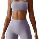 ABOCIW Workout Sets for Women 2 Piece Twist Front Halter Sports Bras High Waist Biker Shorts Exercise Gym Yoga Outfit Small